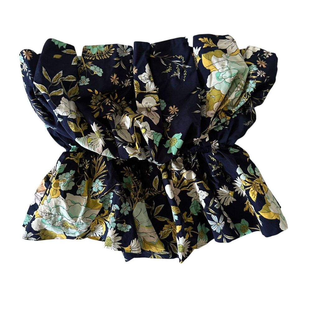 Anthropologie Blue and Yellow Floral Cotton Summer Top Top Size S